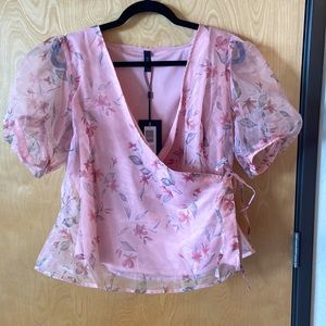 Pink floral wrap blouse